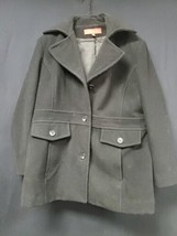 Anne Klein Black Wool Blend Button Front Belted Overcoat Peacoat Womens XL  - $28.01