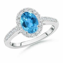 ANGARA Classic Oval Swiss Blue Topaz Halo Ring with Diamond Accents - £1,019.08 GBP