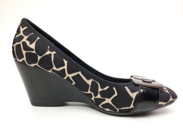 Bandolino Wedge Heels Size 6 M Black Animal Print with Buckle Accent - $13.96