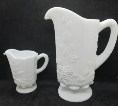 Vintage Westmoreland Paneled Grape Milk Glass 8&quot; Tall Pitcher Heavy &amp; Glass - £9.58 GBP