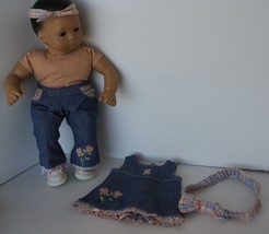 American Girl BITTY BABY Denim Dress Jumper, Denim Pants, Two Headbands, Shoes - £27.53 GBP