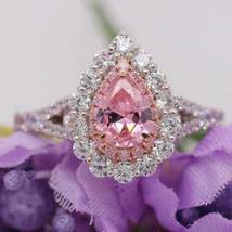 2.47 Pear Cut Pink Simulated Sapphire Wedding Beauty Ring Gold Plated925 Silver - £70.93 GBP