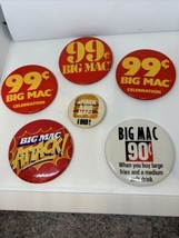 Lot of 6 Vintage Big Mac Hamburger McDonald&#39;s Badge Pinbacks Pins - $21.17