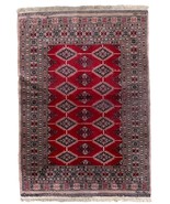 Handmade vintage Uzbek Bukhara rug 4.1&#39; x 5.9&#39; (126cm x 181cm) 1960s - 1... - $609.29 CAD