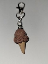 Chocolate Ice Ceam Cone Keychain Accessory Clip On Frozen Treat - £6.68 GBP