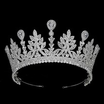 Crown HADIYANA Zirconia Tiara Leaf Shaped Women Wedding Bride Hair Accessories   - £81.55 GBP