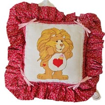 Vintage 80s 90s Carebears Pillow Brave Heart Lion Cross Stitch Ruffle Fl... - $48.23