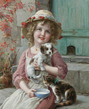 New Friends - Emile Vernon Puppy Kitty Cat Little Blonde Girl Kids Child 12x15 ❤ - £38.77 GBP