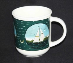 Oneida Casuals Sailboats Circles Teal Rounded Bottom Mug Used? DISC - £7.18 GBP