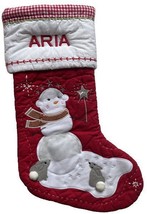 Pottery Barn Kids Quilted Snowgirl & Bunnies Christmas Stocking Monogrammed ARIA - $24.75