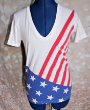 Old Navy Women&#39;s Red White And Blue Short Sleeve V-Neck T-Shirt Size S - $14.01