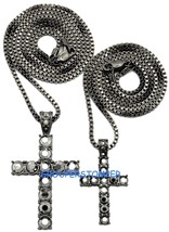 Kreuze Zwei Kristall Strass Anhänger Halskette Set mit Box Link Ketten Jesus - $13.79+
