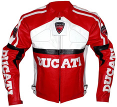 Men&#39;s Customized Ducati Motorcycle Racing Red Leather Jacket Genuine Cowhide  - £158.49 GBP
