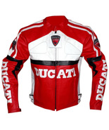 Men&#39;s Customized Ducati Motorcycle Racing Red Leather Jacket Genuine Cow... - £156.50 GBP