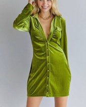 Pear Buttoned Down Velvet Dress - £27.97 GBP