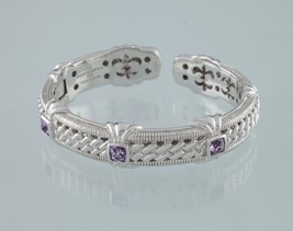 Judith Ripka Sterling Silver Amethyst Hinged Cuff Bracelet Nice Condition - $205.82