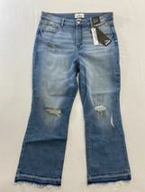 Jordache Cropped Boot Cut High Rise Blue Jeans Women&#39;s Size 14 Raw Hem Distresse - $15.83