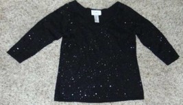 Womens Sweater Linea Black Sequined 3/4 Sleeve V-Neck Shirt Top-size XS - £13.18 GBP