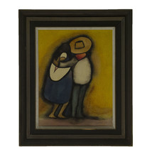 Vintage Abstract Signed Oil Painting &quot;Courting Couple&quot;, Juan Ramirez, Mexico, Da - £177.39 GBP