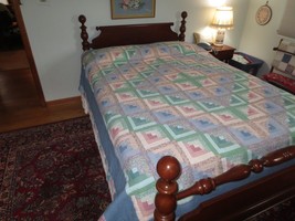 Hand Quilted LOG CABIN PATCHWORK Cotton QUILT - 86&quot; x 100&quot; - £46.23 GBP