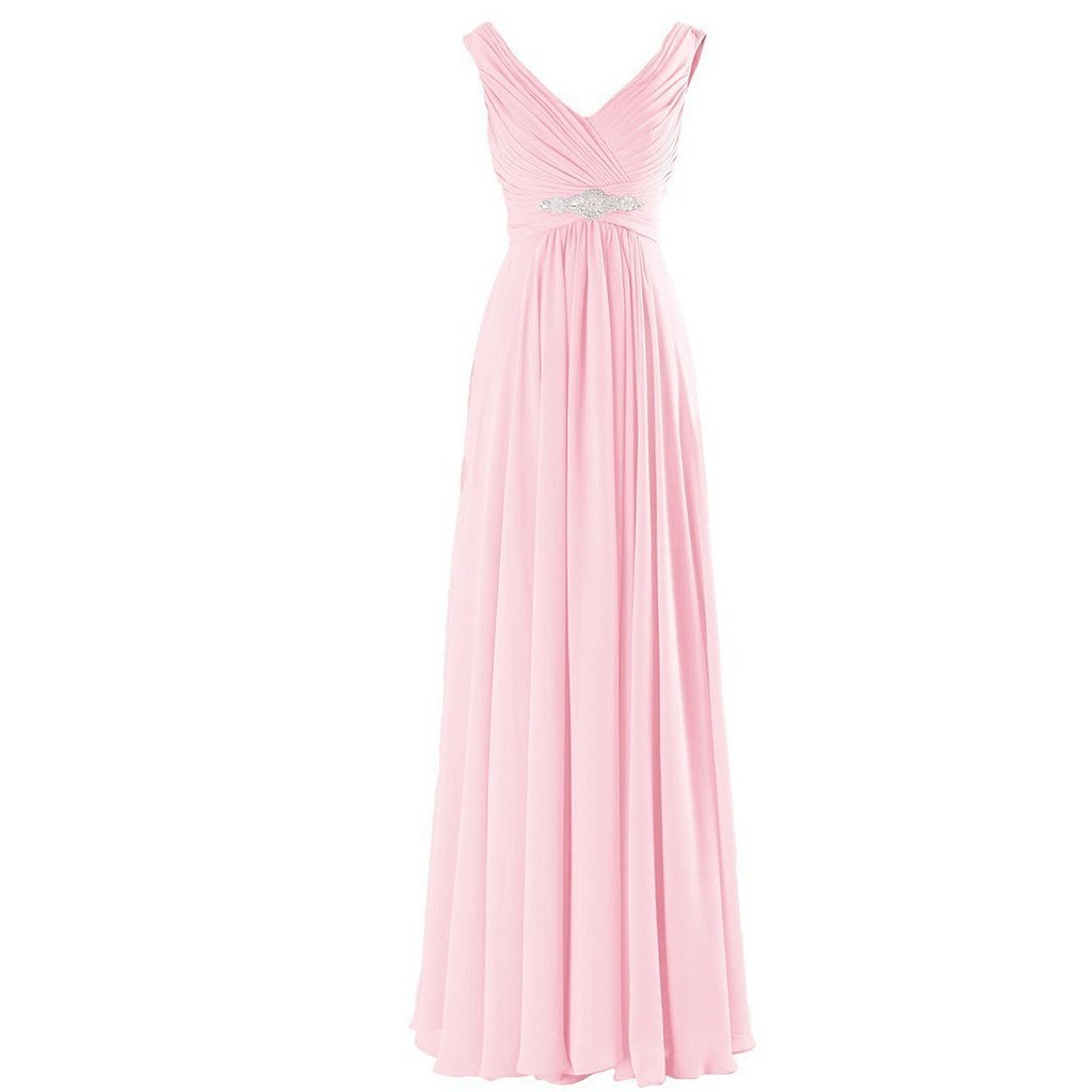 Kivary V Neck Beaded Long A Line Chiffon Formal Prom Dresses Corset Bridesmaid G