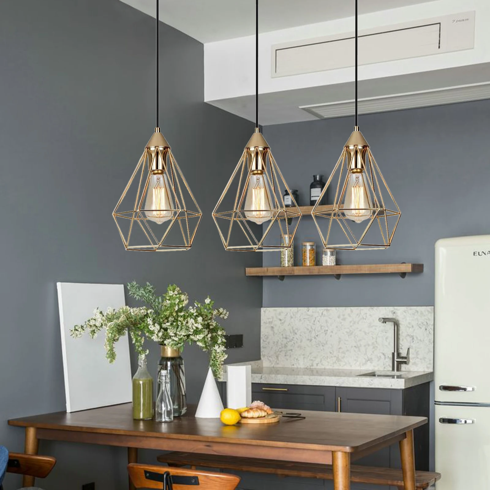 Ed 3 light kitchen island hanging pendant ceiling lamp dimmable lighting with geometric thumb200