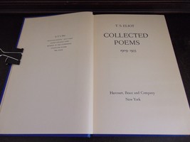 1936 T.S. Eliot Collected Poems 1909-1935 Hardcover Book - $5.18