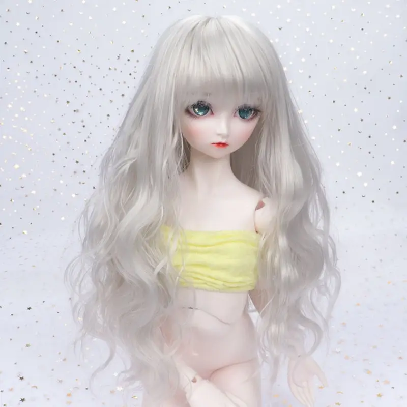 1/6 1/4 Doll Wig with Bangs Long Curly Hair Wig for 1/3 Bjd Doll Silver Gray - £14.54 GBP+