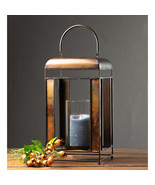 Brozne Metal Candle Holder with Amber Glass Panes and Hurricane 13.5&quot;H - $1,834.56 MXN