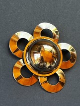 Vintage Large Silvertone Daisy Flower with Open Circle Petals &amp; Large Do... - $13.09
