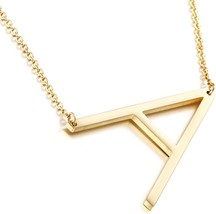Sideways Initial Necklace 18K Gold Plated Stainless Steel Large Big Lett... - £16.55 GBP