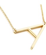 Sideways Initial Necklace 18K Gold Plated Stainless Steel Large Big Lett... - £16.67 GBP