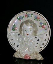 Vtg Porcelain Pearlescent Lustreware 3D Cherub Plate Figurine 5 3/4&quot; T x 5&quot; W - £4.21 GBP