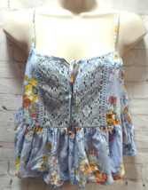 Sadie &amp; Sage Peplum Cropped Tank Top Small blue floral crocheted front - £7.80 GBP