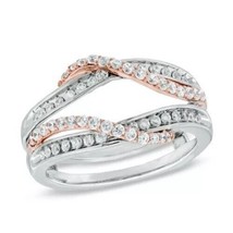 14k Two-Tone Gold Over Enhancer Guard Ring 0.55 Ctw D/FL Brilliant Moiss... - $59.42