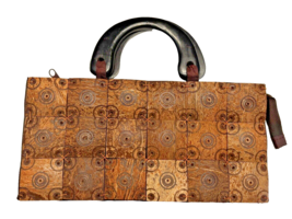 Purse Coconut Shell Patchwork Handbag with Zipper and Handles Vtg 11 In x 5. In - £17.54 GBP