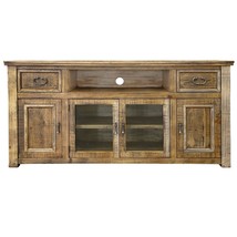 70" Brown Solid Wood Cabinet Enclosed Storage Distressed TV Stand - $22,479.77 MXN