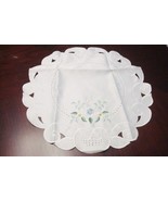 Floral Doily, White, White Silk Embroidered, Pale Blue Flowers, Round 14... - $328.62 MXN