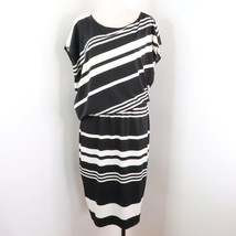 Covington Women&#39;s L Black &amp; White Striped Stretch Blouson Midi Dress - £10.98 GBP