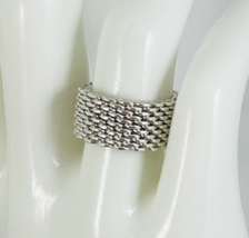 Size 6 Tiffany &amp; Co Somerset Mesh Weave Flexible Ring in Sterling Silver - £199.33 GBP