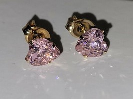 14k Yellow Gold Plated 2.30Ct Heart Cut Simulated 6mm Pink Topaz Stud Earrings - £77.85 GBP