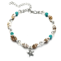 New Starfish Shell Anklet Shell Blue Turquoise Crystal Ankle Bracelet Boho Beach - £14.42 GBP