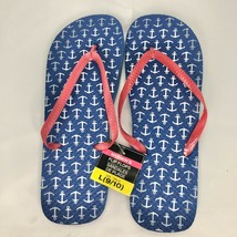 Flip Flops Blue with anchors Large womens NEW beach pool camping casual ... - £9.92 GBP