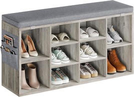 Shoe Storage Bench With Cushion, Cubby Seat Shoe Cabinet, Small, Grey, 4... - £112.74 GBP