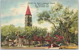 Linen St. Peter&#39;s Episcopal Church St. Petersburg Florida Sunshine City Postcard - £17.53 GBP