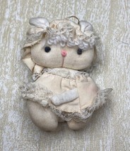 Russ Berrie  Bunny Stuffed  Rabbit Ornament Plush Toy RARE HTF Gown And Kerchief - £11.21 GBP