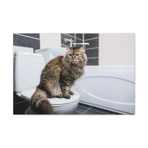 Cute Cat Sitting On Toilet Funny Canvas Wall Art for Home Decor Ready-to-Hand - £68.33 GBP+