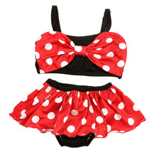 NEW Minnie Mouse Girls Red Polka Dot Bow Bikini Skirted Swimsuit 2T 3T 4T 5T - £8.83 GBP