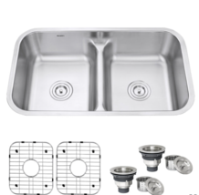 New Stainless Steel Ruvati 32-inch Low-Divide 50/50 Double Bowl Undermou... - $249.95