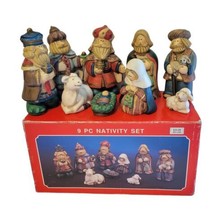 Vintage 1995 9 Pc Porcelain Nativity Set  in Box Fabric-Centers of America  - £39.37 GBP